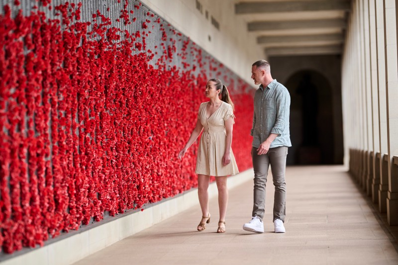 The Australian War Memorial at the head of Anzac Parade, its domed Hall of Memory rising above the commemorative courtyard.
